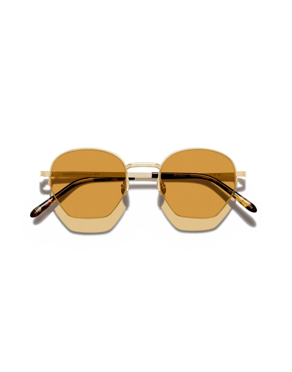 Occhiali da sole MOSCOT PLOTZ SUN tw gold amber lenses disponibili online da Ottica Ricci